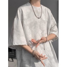 批发【官图 100%棉】扎染重磅假两件t恤短袖夏季潮牌男装做旧半袖