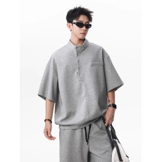 批发【官图 两件套装】夏季潮牌亨利领短袖T恤+五分短裤运动套装男