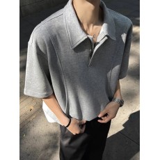 批发【官图】半拉链短袖POLO衫男夏季重磅解构翻领宽松半袖T恤上衣