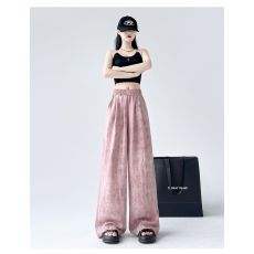 批发女童扎染棉麻休闲阔腿裤2025夏季慵懒风宽松垂感显瘦直筒拖地长裤