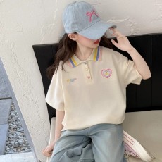 批发<b class='q'>女</b><b class='q'>童</b>polo衫短袖夏季2025新款大童休闲超好看上衣儿童翻领夏装t恤