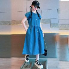 批发<b class='q'>女</b><b class='q'>童</b>牛仔连衣裙2025新款短袖夏季薄衬衫裙儿<b class='q'>童装</b>夏装裙<b class='q'>牛仔裙</b>洋气