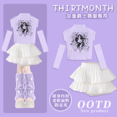 批发<b class='q'>女童</b>表演服 ~<b class='q'>爵士</b>服套装上衣92棉8氨纶 +裙子（有安全裤）