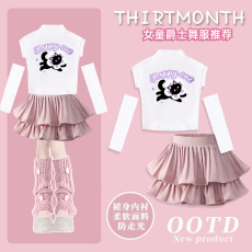 批发<b class='q'>女童</b>表演服 ~<b class='q'>爵士</b>服套装上衣92棉8氨纶 +裙子（有安全裤）