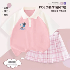 批发<b class='q'>女童</b>插色<b class='q'>Polo</b>领T恤+裤子（洗水布100%棉 ）裙子（有安全裤）+牛仔裤
