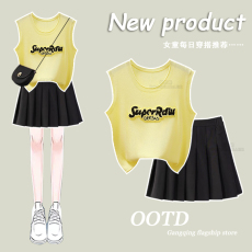 批发<b class='q'>女童</b>夏<b class='q'>季</b>百褶裙套装2025新款针织背心儿童无袖吊带小个子短裙夏装