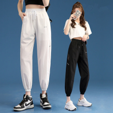 批发现货胖mm冰丝运动裤女宽松束脚薄款加大码跑步速干透气九分<b class='q'>休闲裤</b>