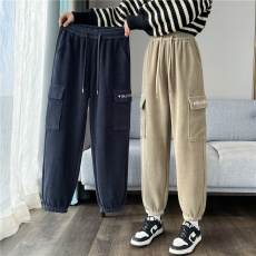 批发【加绒/不加绒】<b class='q'>裤子</b>女秋冬季爆款哈伦休闲加绒灯芯绒工装运动女裤