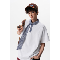 批发【官图 270G曼巴棉】「航海系」领口拼接短袖T恤男夏季潮牌上衣