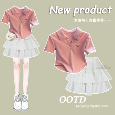 批发<b class='q'>女童</b>裙<b class='q'>子</b>套装2025夏季新款儿童装修身Polo衫小个子蛋糕<b class='q'>裙裤</b>两件套