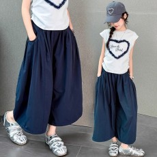 批发<b class='q'>女童</b>薄<b class='q'>款</b>裤子夏季新款时髦宽松阔腿裤女孩休闲百搭九分裤洋气<b class='q'>裙裤</b>