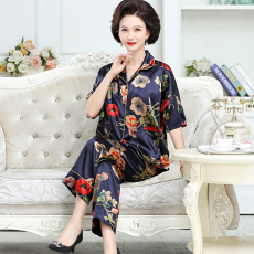 批发1216小宝开衫新款<b class='q'>妈妈</b>睡衣冰丝中老年短袖长裤轻奢肥码家居服套装