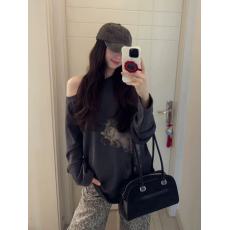 批发【曼巴棉260克】斜肩长袖宽松<b class='q'>T</b>恤衫女秋季<b class='q'>动物</b>印花露肩卫衣