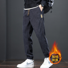 批发男士宽松束脚加绒裤2025潮牌港风秋冬保暖休闲长裤