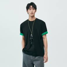 批发情侣款潮牌新款T恤男重磅纯棉拼色短袖设计感百搭打底衬上衣