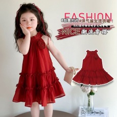 批发<b class='q'>可爱</b>时髦韩版女孩穿搭夏季2026新款无袖挂脖背心<b class='q'>连衣裙</b>女孩公主裙