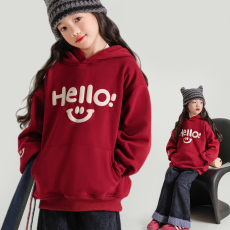 批发女童加绒卫衣连帽冬款潮牌中大童加厚保暖上衣儿童大女孩冬装童装