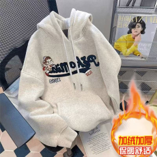 批发女童加绒卫衣连帽冬款潮牌中大童加厚保暖上衣儿童大女孩冬装童装