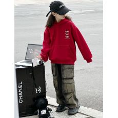 批发女童加绒卫衣连帽冬款潮牌中大童加厚保暖上衣儿童大女孩冬装童装