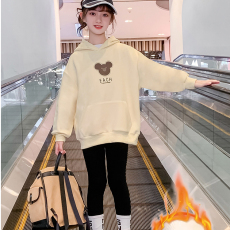 批发女童加绒卫衣连帽冬款潮牌中大童加厚保暖上衣儿童大女孩冬装童装