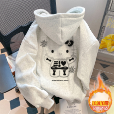 批发女童加绒卫衣连帽冬款潮牌中大童加厚保暖上衣儿童大女孩冬装童装