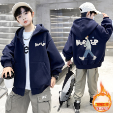 批发男童开衫拉链连帽外套加绒秋冬款2025新款中大儿童棒球服秋季上衣