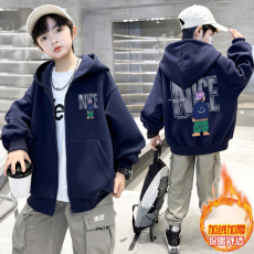 批发<b class='q'>男童</b>开衫<b class='q'>拉链</b>连帽外套加绒秋冬款2025新款中大儿童棒球服秋季上衣