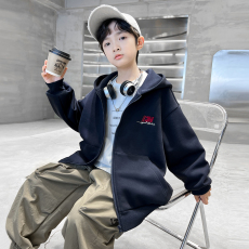 批发<b class='q'>男童</b>开衫<b class='q'>拉链</b>连帽外套加绒秋冬款2025新款中大儿童棒球服秋季上衣