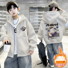 批发<b class='q'>男童</b>开衫<b class='q'>拉链</b>连帽外套加绒秋冬款2025新款中大儿童棒球服秋季上衣