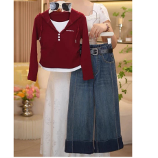 批发<b class='q'>女童</b>秋<b class='q'>装</b>套装2025新款洋气时尚中大童假两件时髦卫衣<b class='q'>牛仔裤</b>两件套