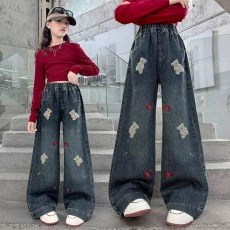 批发<b class='q'>女童</b><b class='q'>牛仔裤</b>秋季初中大童学生直筒阔腿裤儿童春秋装洋气宽松长裤子