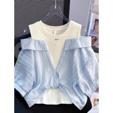 批发女童衬衫2025<b class='q'>夏</b>季新款儿童韩版短袖上衣<b class='q'>夏</b>装中大童洋气开衫衣服