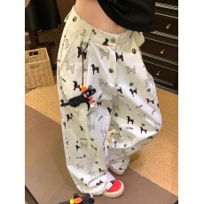 批发美式复古卡通印花阔腿裤女夏季薄款设计感宽松<b class='q'>显瘦</b>垂坠感直筒长裤