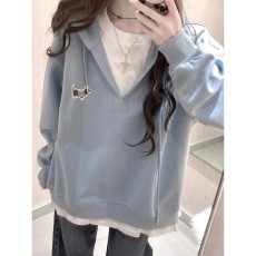 批发薄款/加绒 原版刺绣 双层帽（纯棉华棉复合）刺绣连帽卫衣女