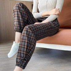 批发【加绒/不加绒】秋冬格子加大码加绒加厚束脚休闲萝卜哈伦运动女裤