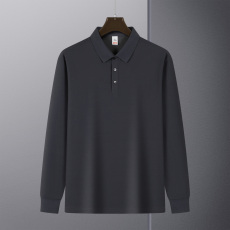 批发32支210克精仿棉纯色翻领POLO束口长袖秋冬光板空白版商务翻领