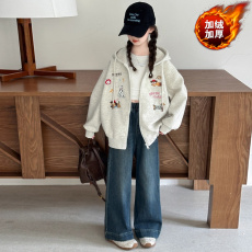 批发【复250克羊驼绒整件420克】女童加绒外套儿童洋气童装长袖棒球服冬