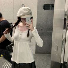 批发【250克舒服绒】纽扣<b class='q'>蕾丝</b><b class='q'>娃娃衫</b>T恤长袖女绑带上衣