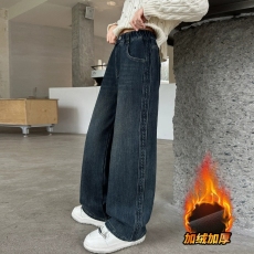 批发秋冬加绒加厚<b class='q'>女童</b><b class='q'>牛仔裤</b>洋气百搭<b class='q'>牛仔裤</b>中大童春秋直筒长裤阔腿裤