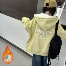 批发羊驼绒女童加绒外套秋冬款女大童韩系休闲加厚保暖连帽卫衣开衫