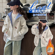 批发原版做工 羊驼绒加绒加厚女童外套秋冬款洋气秋季女大童开衫潮