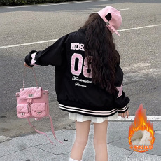 批发女童韩版秋冬季加绒加厚棒球服2025儿童新款洋气韩版潮搭字母外套