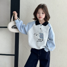 批发女童卫衣春秋2025新款洋气童装小女孩秋季polo领上衣儿童<b class='q'>衣服</b>秋装