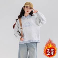 批发加绒2025秋冬装新款<b class='q'>女童</b>假<b class='q'>两件</b>卫衣儿童中大童洋气<b class='q'>衬衫</b>领上衣