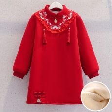 批发女童过年服秋冬新款小公主加绒加厚红色连衣裙冬装女孩中国风旗袍