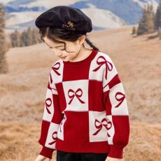 批发高品质新年<b class='q'>春</b>节新款女童针织衫毛衣冬季保暖中大童套头加厚打底衫