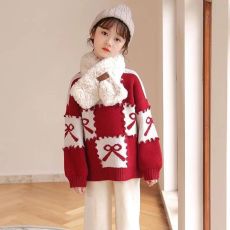批发高品质新年<b class='q'>春</b>节新款女童针织衫毛衣冬季保暖中大童套头加厚打底衫