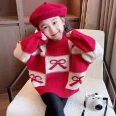 批发高品质新年<b class='q'>春</b>节新款女童针织衫毛衣冬季保暖中大童套头加厚打底衫