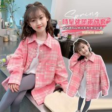 批发<b class='q'>女童</b>衬衫<b class='q'>长袖</b>春秋2025新款韩系格子洋气时髦翻领上衣儿童衬衣外套