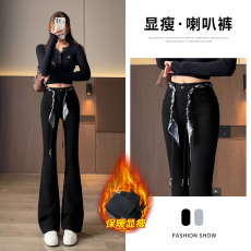批发实拍三个长度冬季新款加绒加厚微喇叭小黑裤弹力显瘦马蹄裤
